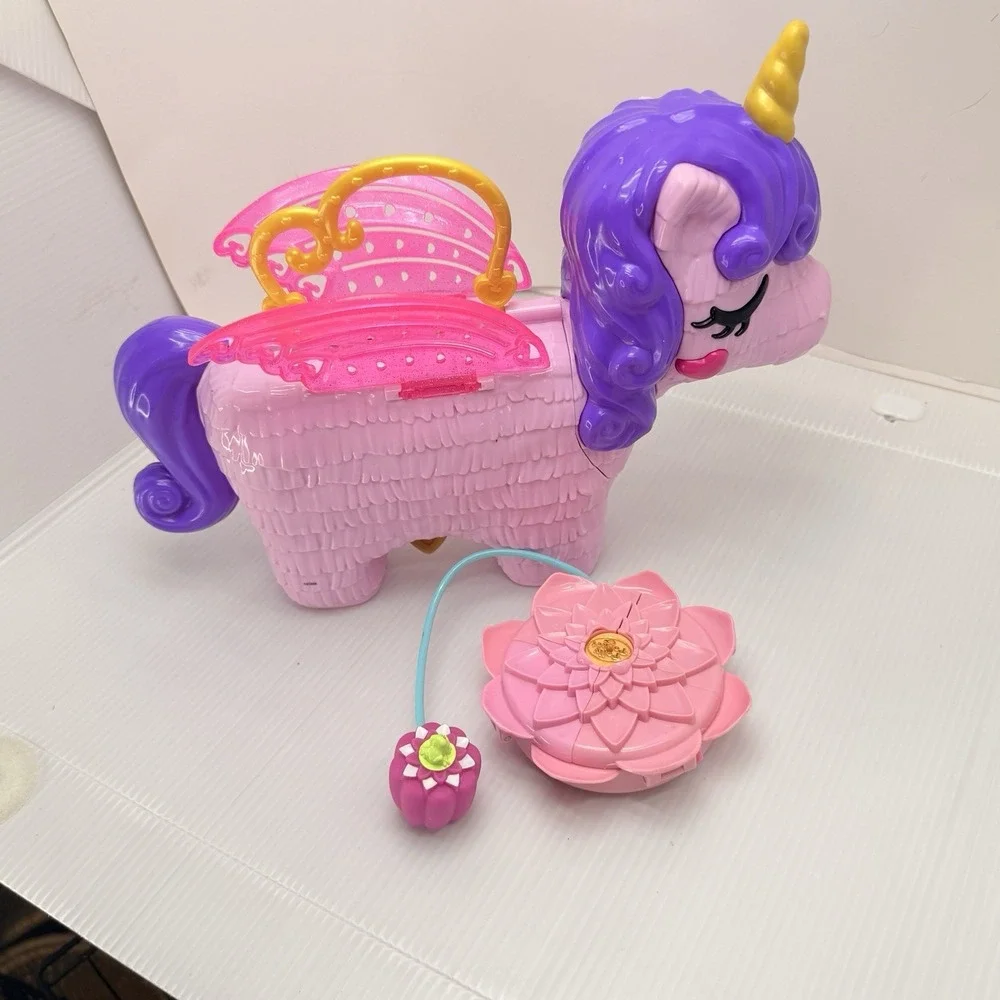 Vintage Polly Pocket Lot 1996 Bluebird Lotus Flower & Unicorn Party Playsets